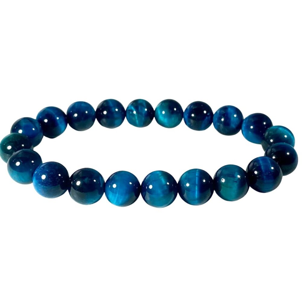 8mm Blue Tiger Eye Bracelet | Natural Deep Blue Stone | Stretch Crystal Bracelet